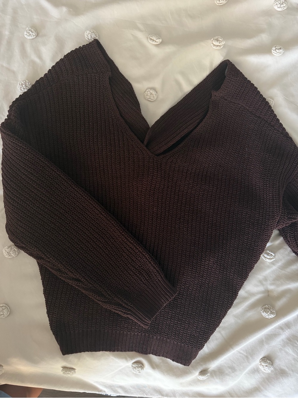 Love Tree V-Neck Chunky Knit Sweater in Dark Brown